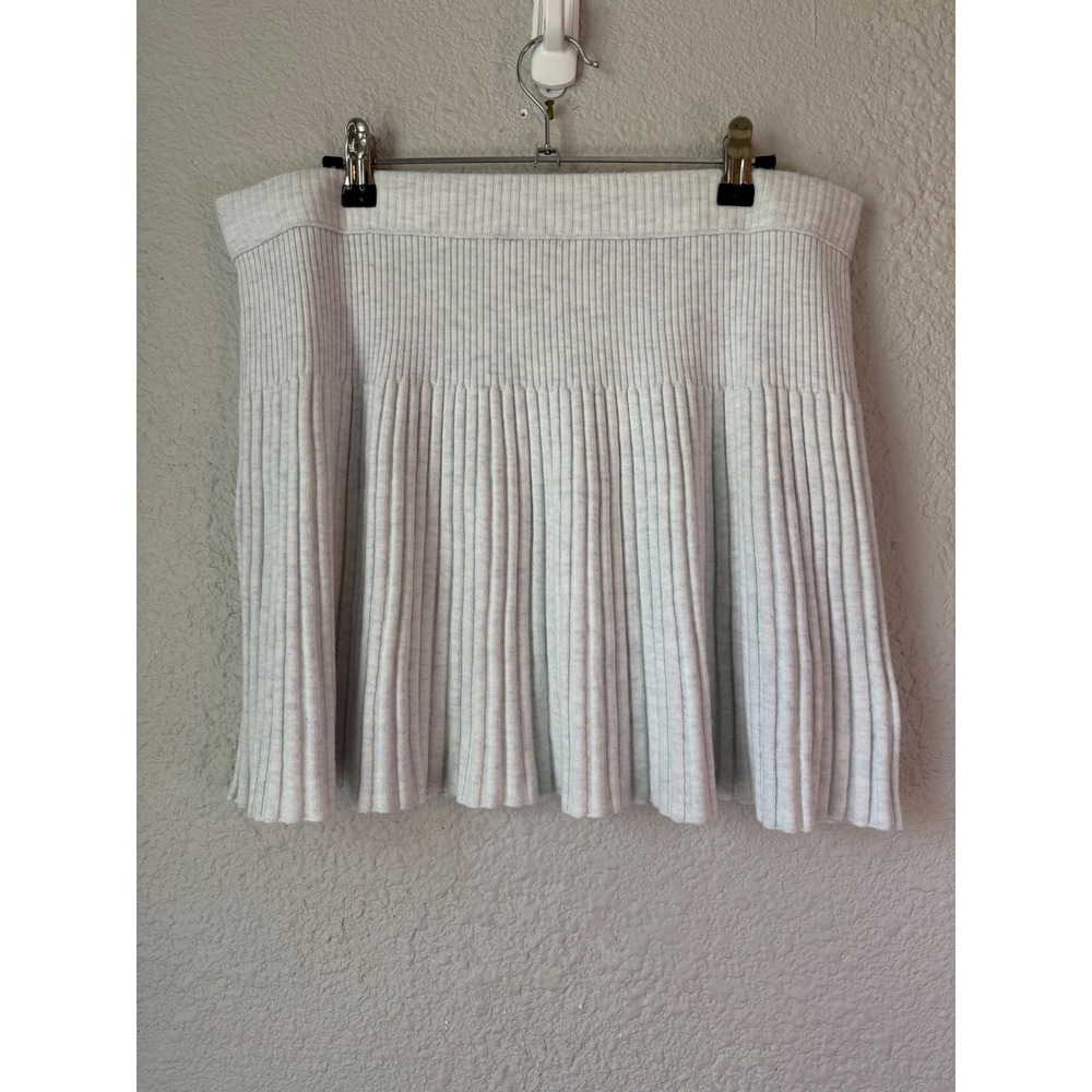 Aerie Womens Gray Ribbed Knit Pleated Mini Skirt Size Large Wool Blend Flare L